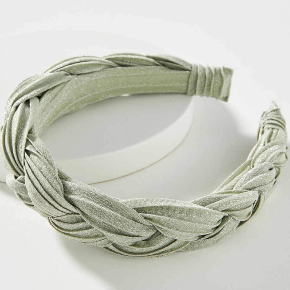 Anthropologie Shimmer Braided Headband- moss green - Picture 1 of 7